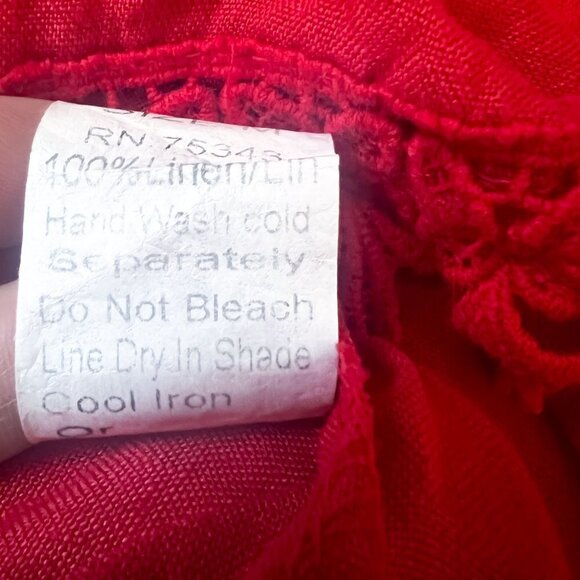 Lungo L'arn0 Italian 100% Linen Red Off the Shoulder Tie Sleeve Mini Shift Dress - Picture 10 of 10